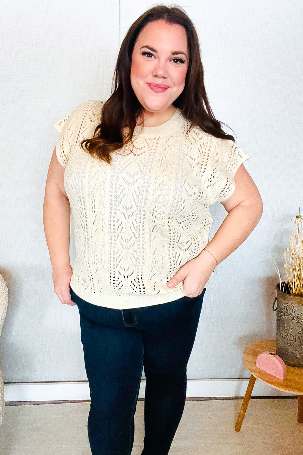 The Perfect Find Beige Dolman Short Sleeve Crochet Sweater Top-Modish Lily, Tecumseh Michigan