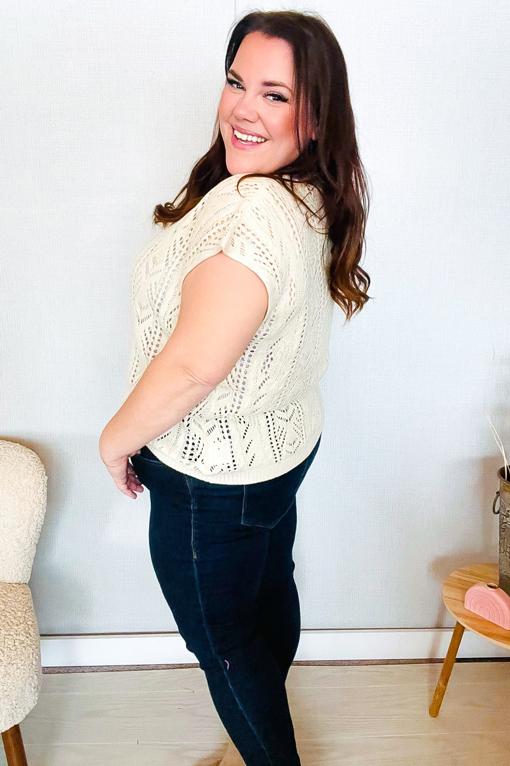 The Perfect Find Beige Dolman Short Sleeve Crochet Sweater Top-Modish Lily, Tecumseh Michigan