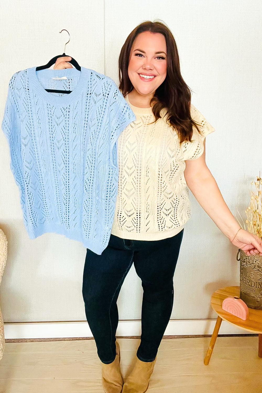 The Perfect Find Beige Dolman Short Sleeve Crochet Sweater Top-Modish Lily, Tecumseh Michigan