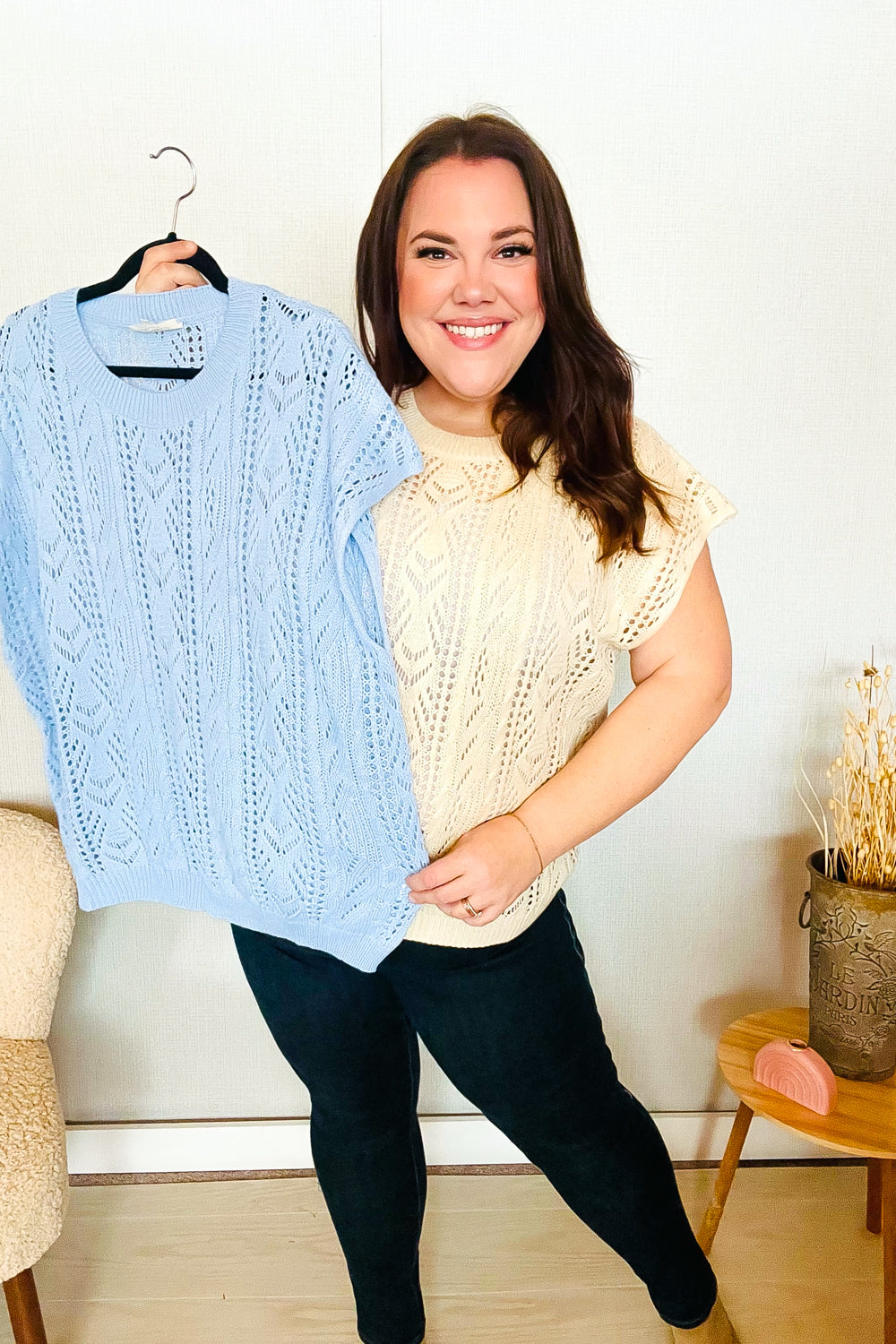 The Perfect Find Beige Dolman Short Sleeve Crochet Sweater Top-Modish Lily, Tecumseh Michigan