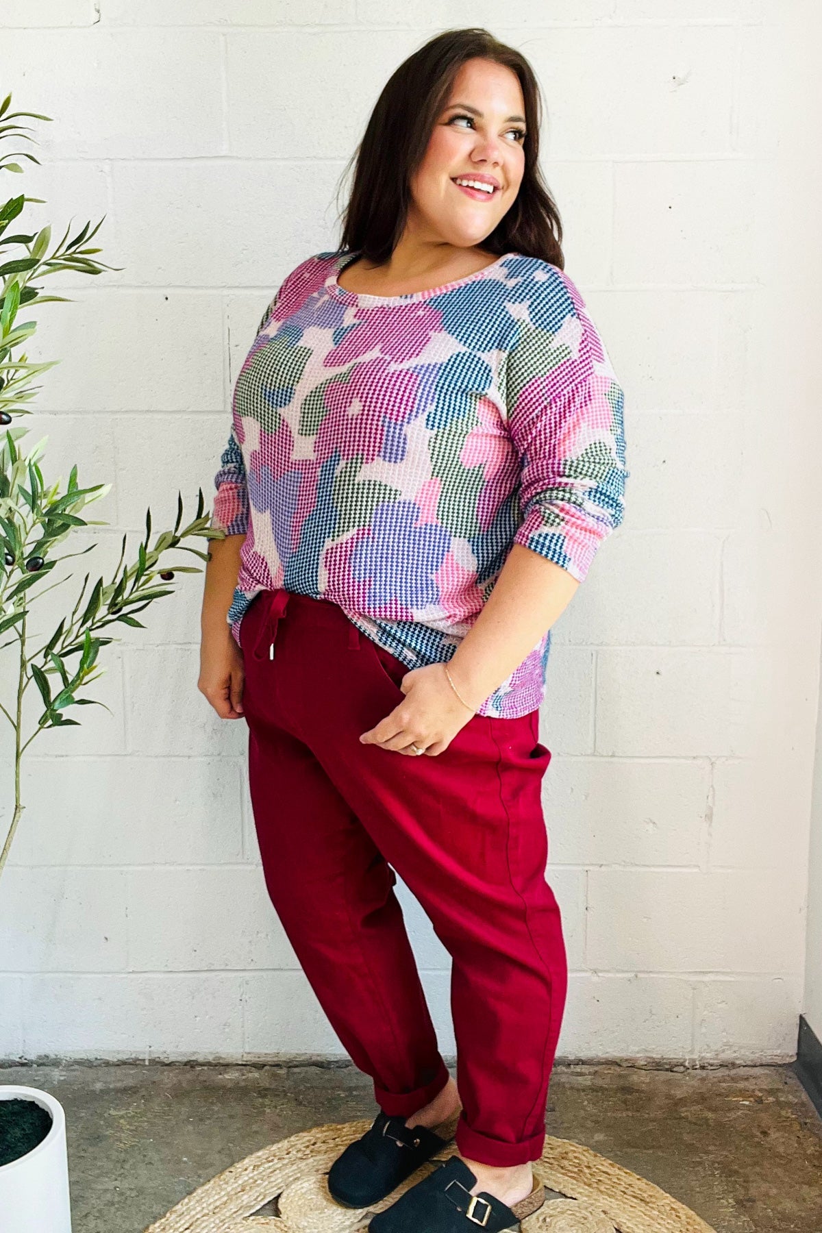 Beautiful You Magenta Floral Vintage Two Tone Knit Top-2024 Blow-Out Sale-Modish Lily, Tecumseh Michigan