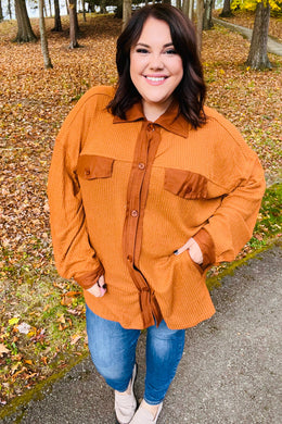Only For You Rust Waffle Button Down Oversized Shacket-Modish Lily, Tecumseh Michigan