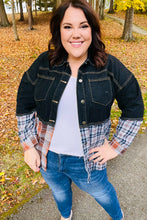 Load image into Gallery viewer, Seize The Day Black Denim &amp; Plaid Cut Edge Jacket-Modish Lily, Tecumseh Michigan
