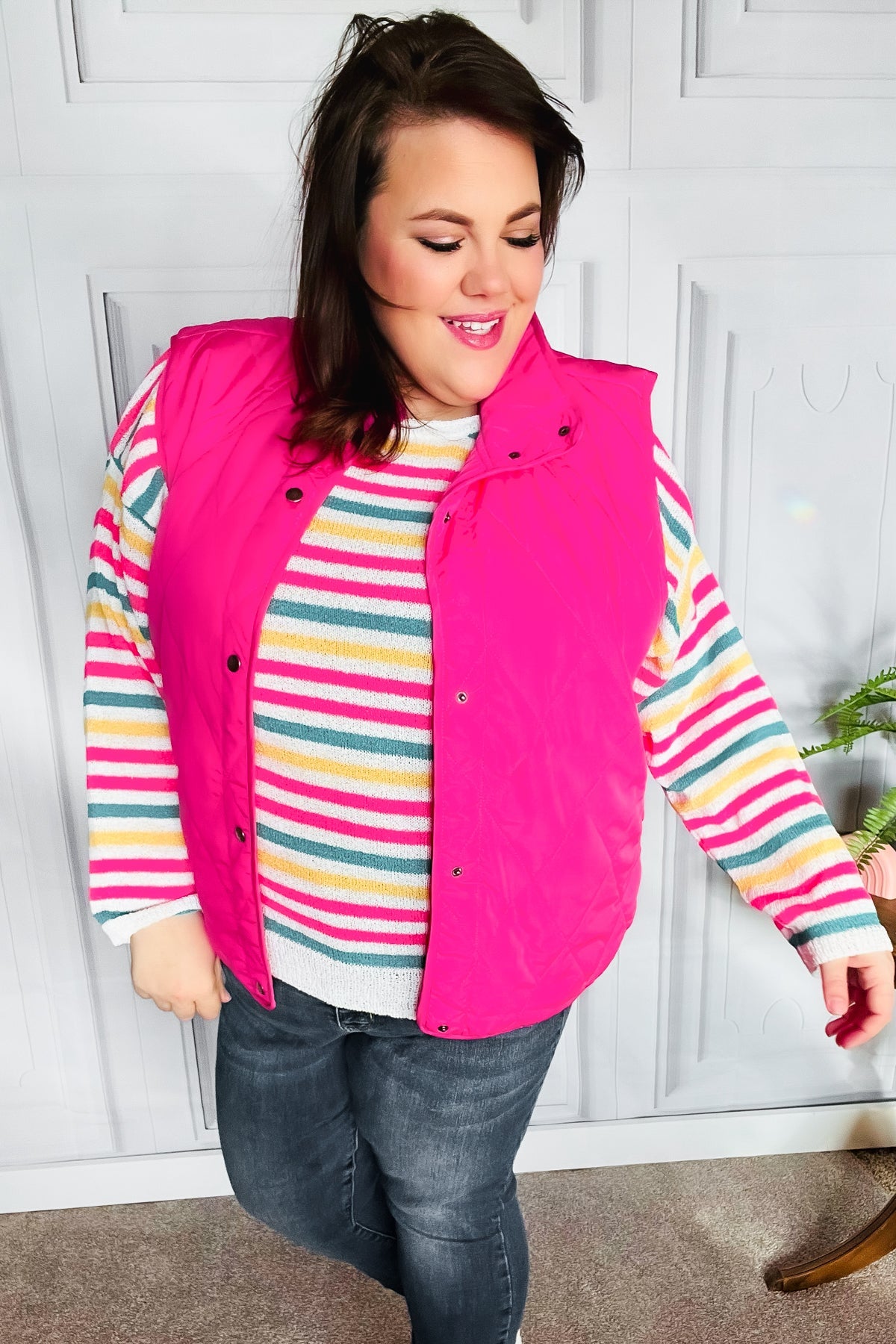 You Got This Hot Pink High Neck Quilted Puffer Vest-Modish Lily, Tecumseh Michigan