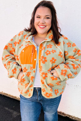 Spice Of Life Sage Flower Print Sherpa Button Down Jacket-Modish Lily, Tecumseh Michigan