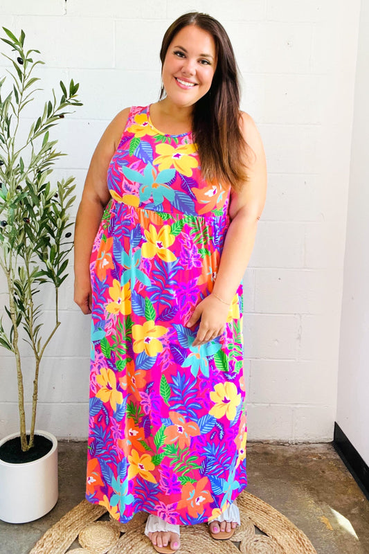 Diva Dreams Multicolor Tropical Floral Fit & Flare Maxi Dress-Modish Lily, Tecumseh Michigan