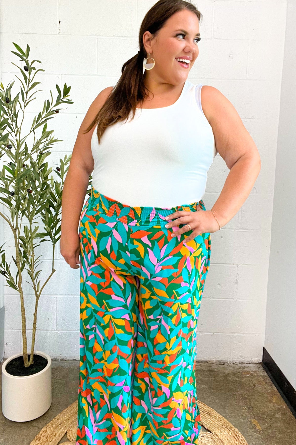 Summer Vibes Green & Orange Abstract Print Smocked Palazzo Pants-2024 Summer Blow Out Sale-Modish Lily, Tecumseh Michigan