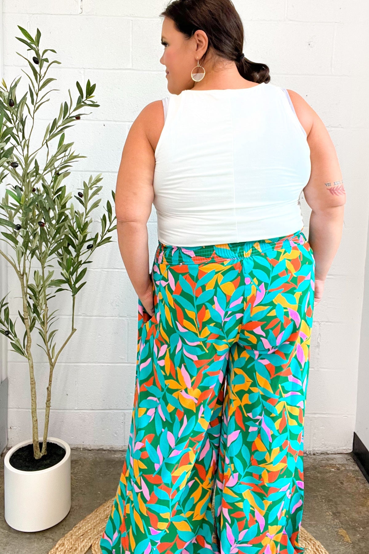 Summer Vibes Green & Orange Abstract Print Smocked Palazzo Pants-2024 Summer Blow Out Sale-Modish Lily, Tecumseh Michigan