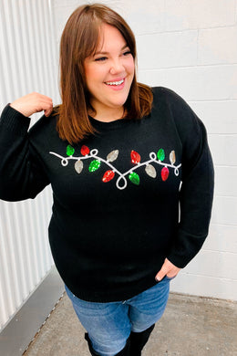 It's Lit Black Sequin Embroidered Christmas Lights Sweater-Modish Lily, Tecumseh Michigan