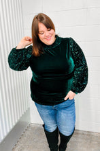Load image into Gallery viewer, Under the Lights Hunter Green Velvet &amp; Sequins Mock Neck Top-Modish Lily, Tecumseh Michigan
