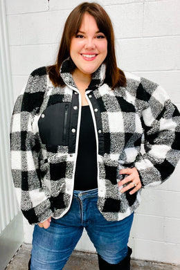 It's Your Best Black & Ivory Plaid Sherpa Button Down Jacket-Modish Lily, Tecumseh Michigan