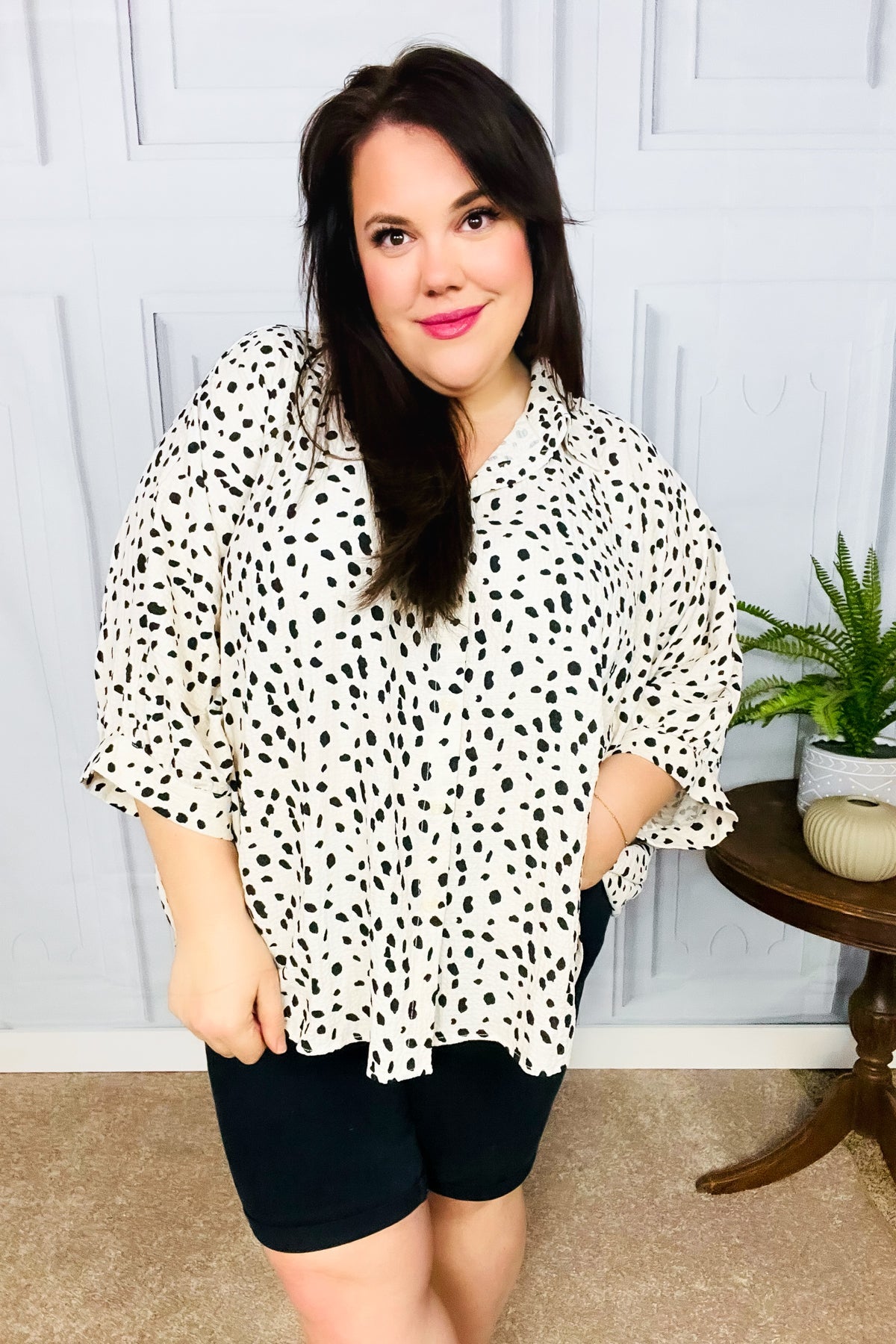 Diva Loving Ivory Leopard Print Button Down Oversized Top-Modish Lily, Tecumseh Michigan