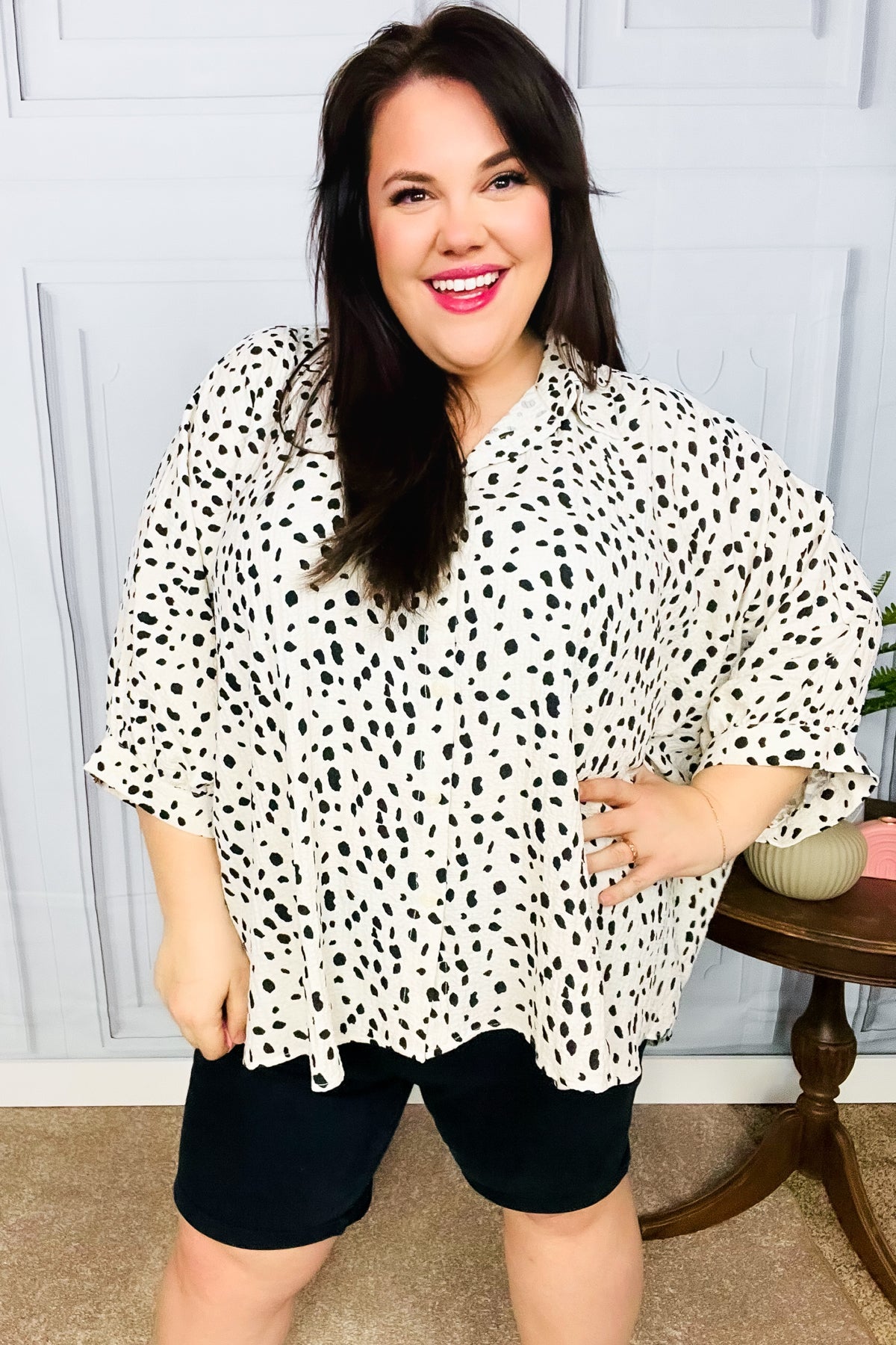 Diva Loving Ivory Leopard Print Button Down Oversized Top-Modish Lily, Tecumseh Michigan