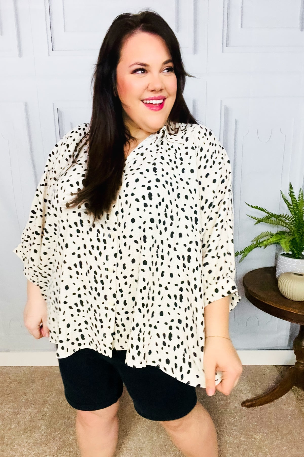 Diva Loving Ivory Leopard Print Button Down Oversized Top-Modish Lily, Tecumseh Michigan