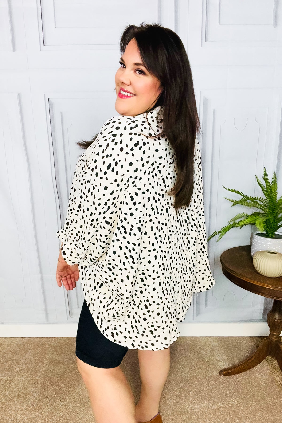 Diva Loving Ivory Leopard Print Button Down Oversized Top-Modish Lily, Tecumseh Michigan