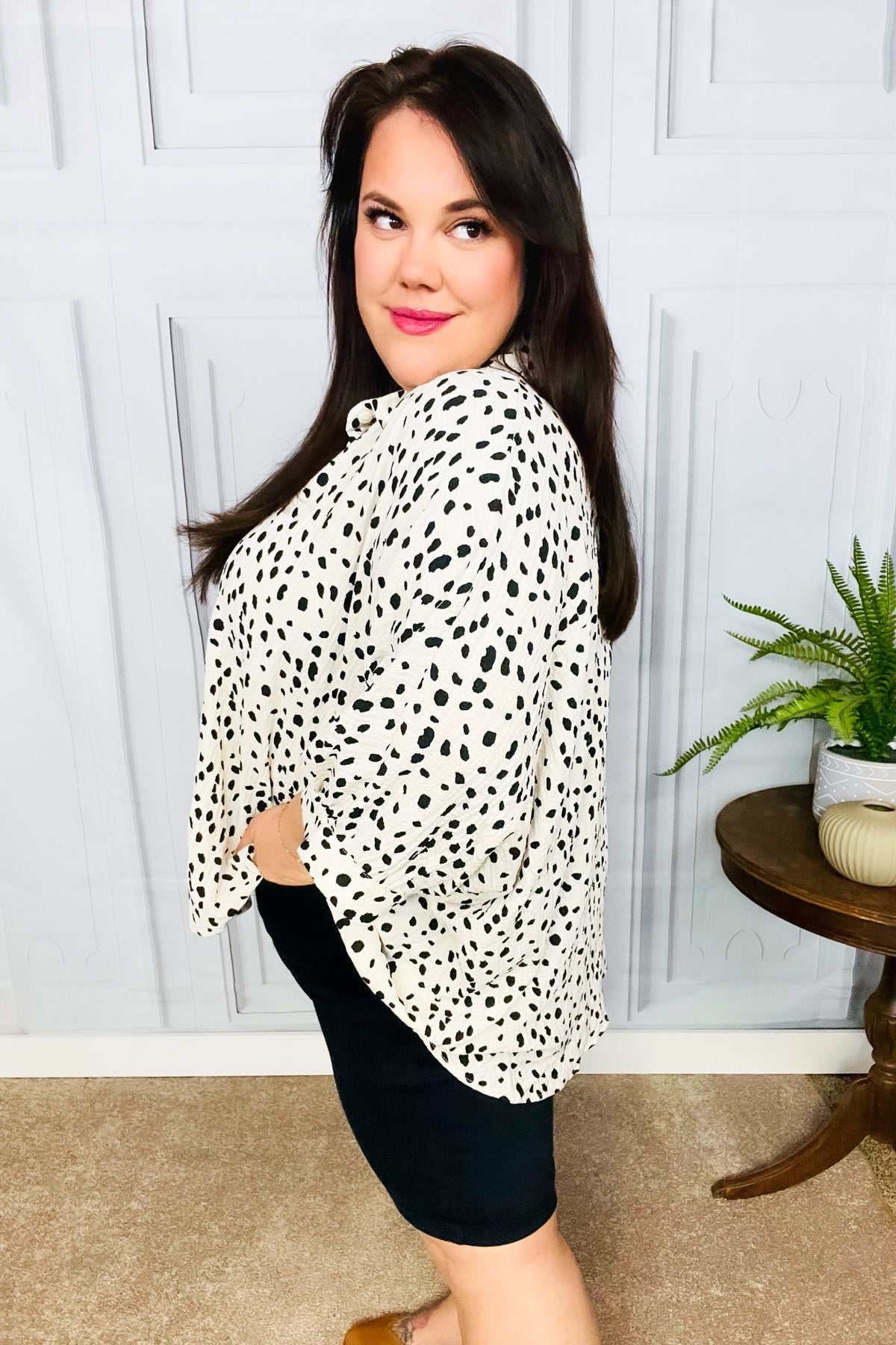 Diva Loving Ivory Leopard Print Button Down Oversized Top-Modish Lily, Tecumseh Michigan