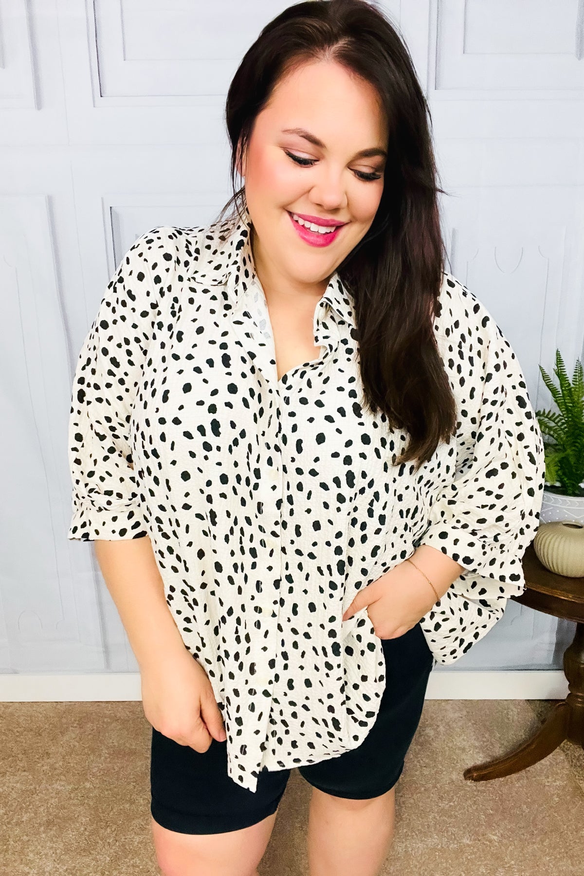 Diva Loving Ivory Leopard Print Button Down Oversized Top-Modish Lily, Tecumseh Michigan