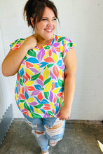 Load image into Gallery viewer, Green &amp; Yellow Floral Leaf Flutter Sleeve Top-Modish Lily, Tecumseh Michigan
