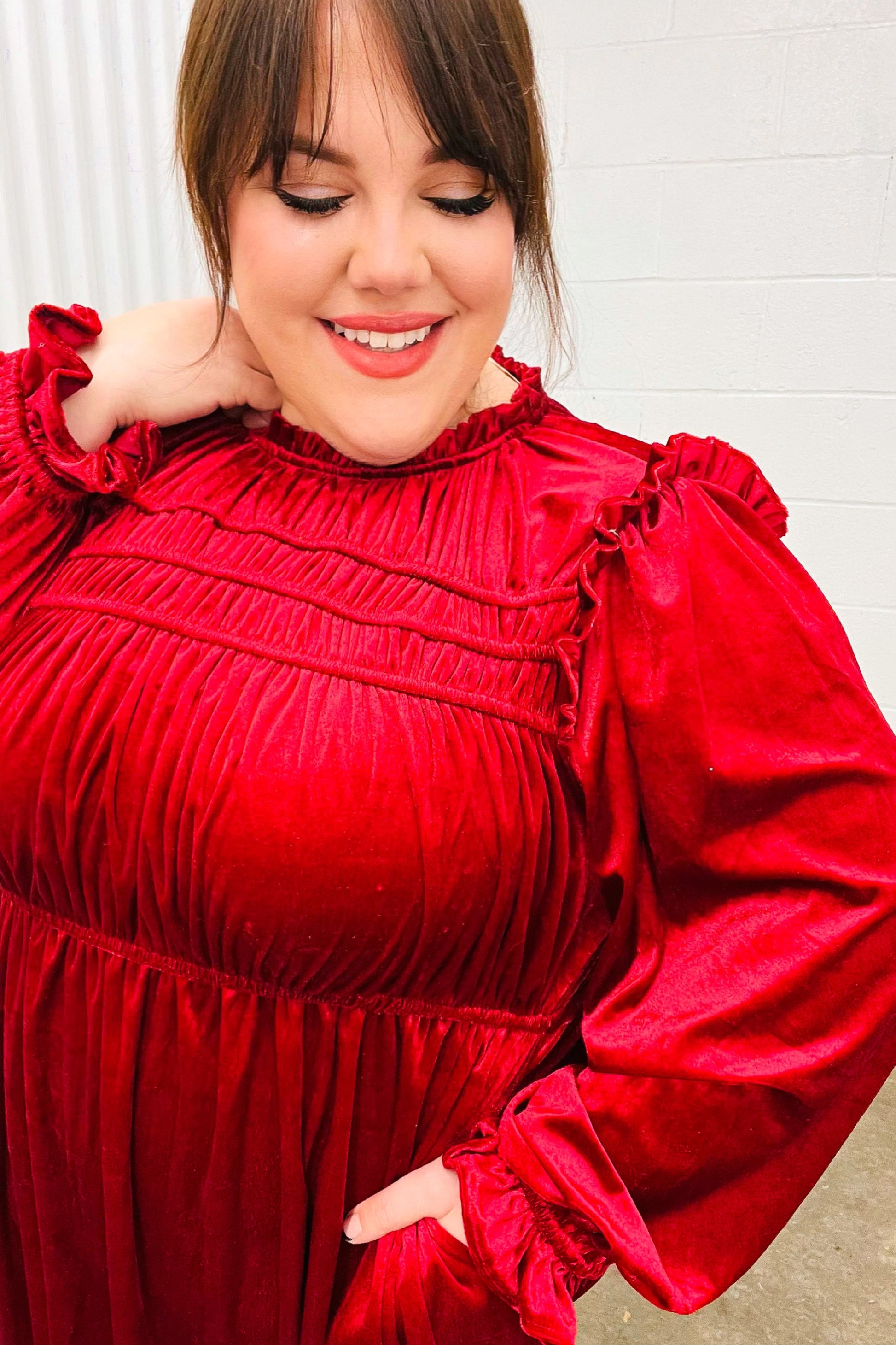 Be Your Own Star Ruby Mock Neck Velvet Dress-Modish Lily, Tecumseh Michigan