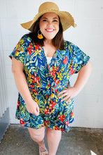 Load image into Gallery viewer, Navy Tropical Floral Surplice Romper-Modish Lily, Tecumseh Michigan
