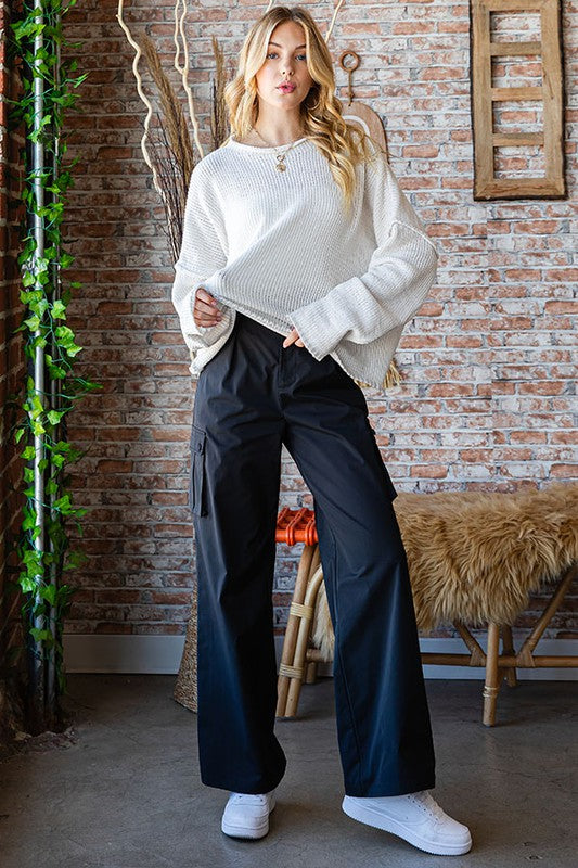Busy Mornings Black Cargo Wide Leg Trousers-Modish Lily, Tecumseh Michigan