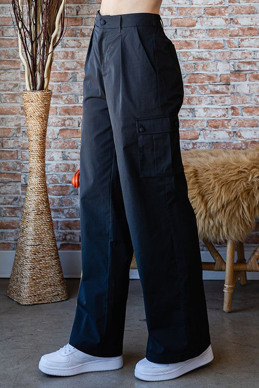 Busy Mornings Black Cargo Wide Leg Trousers-Modish Lily, Tecumseh Michigan