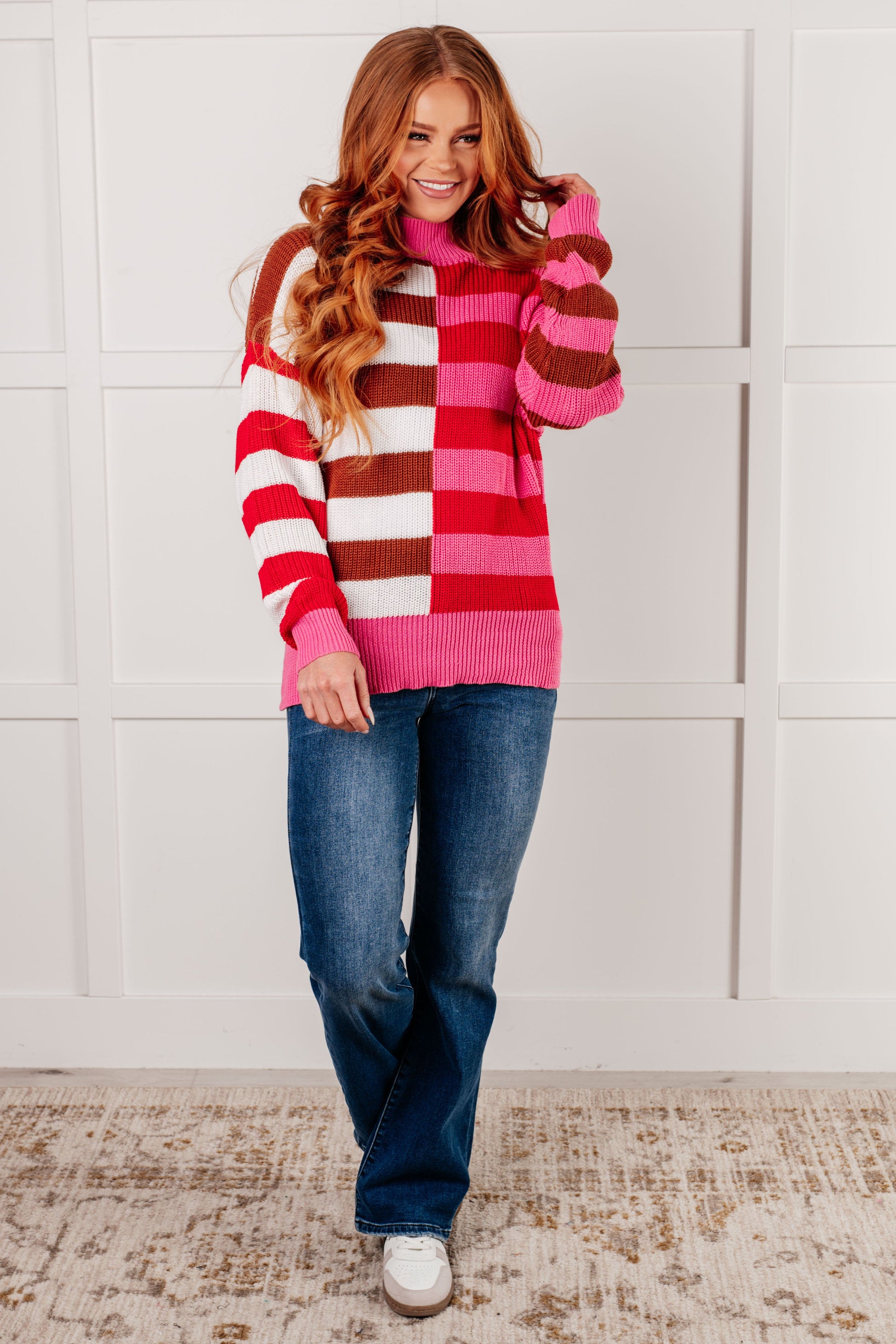 In Your Lane Color Blocked Stripe Sweater-Tops-Modish Lily, Tecumseh Michigan