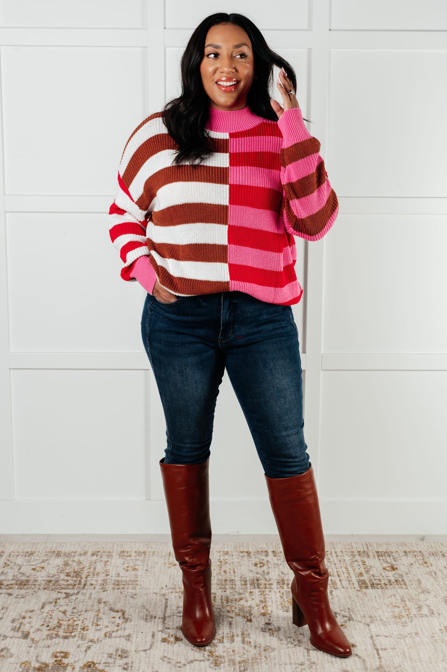 In Your Lane Color Blocked Stripe Sweater-Tops-Modish Lily, Tecumseh Michigan