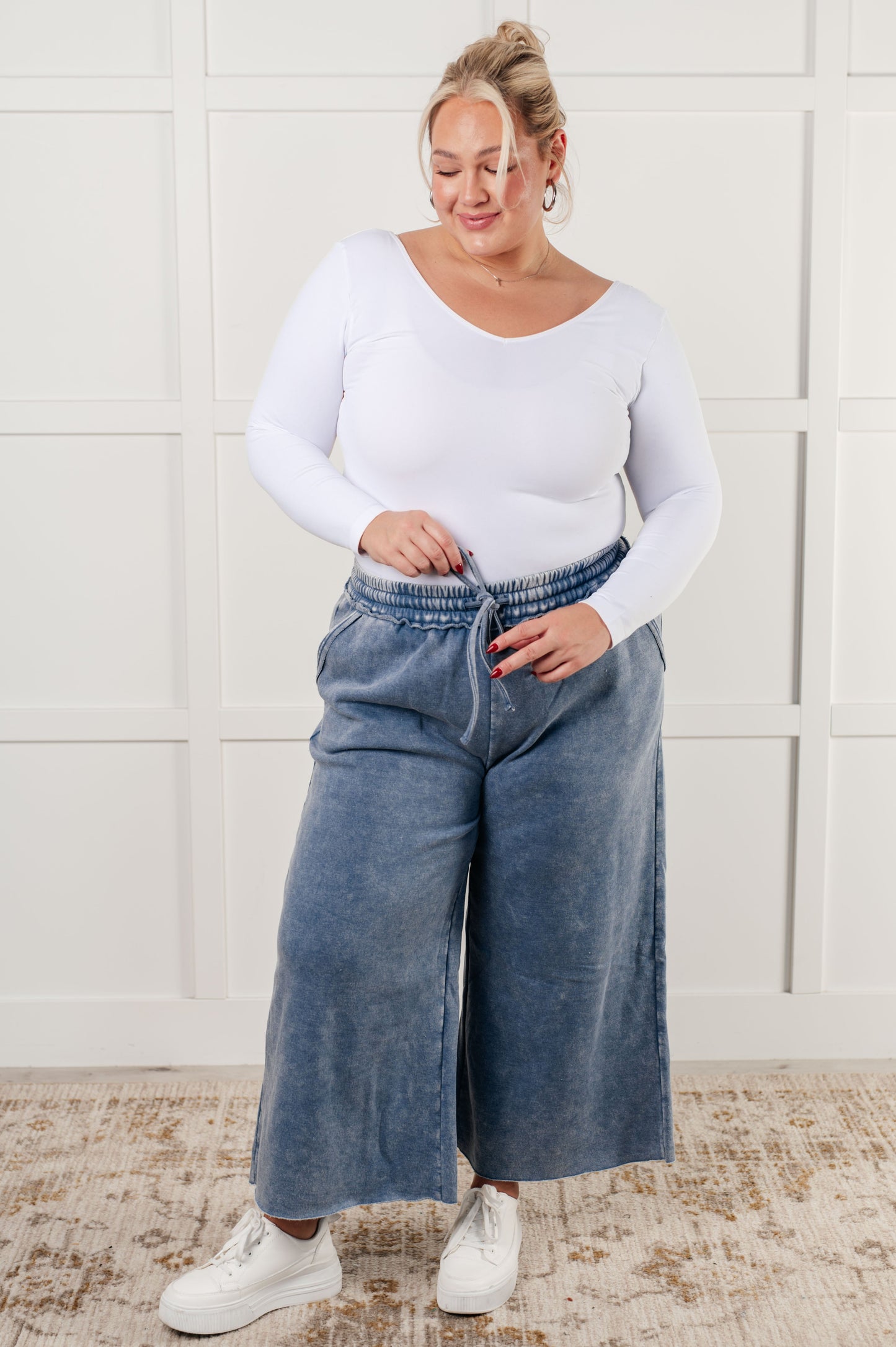 In or Out Wide Leg Cropped Pants in Dusty Blue-Athleisure-Modish Lily, Tecumseh Michigan