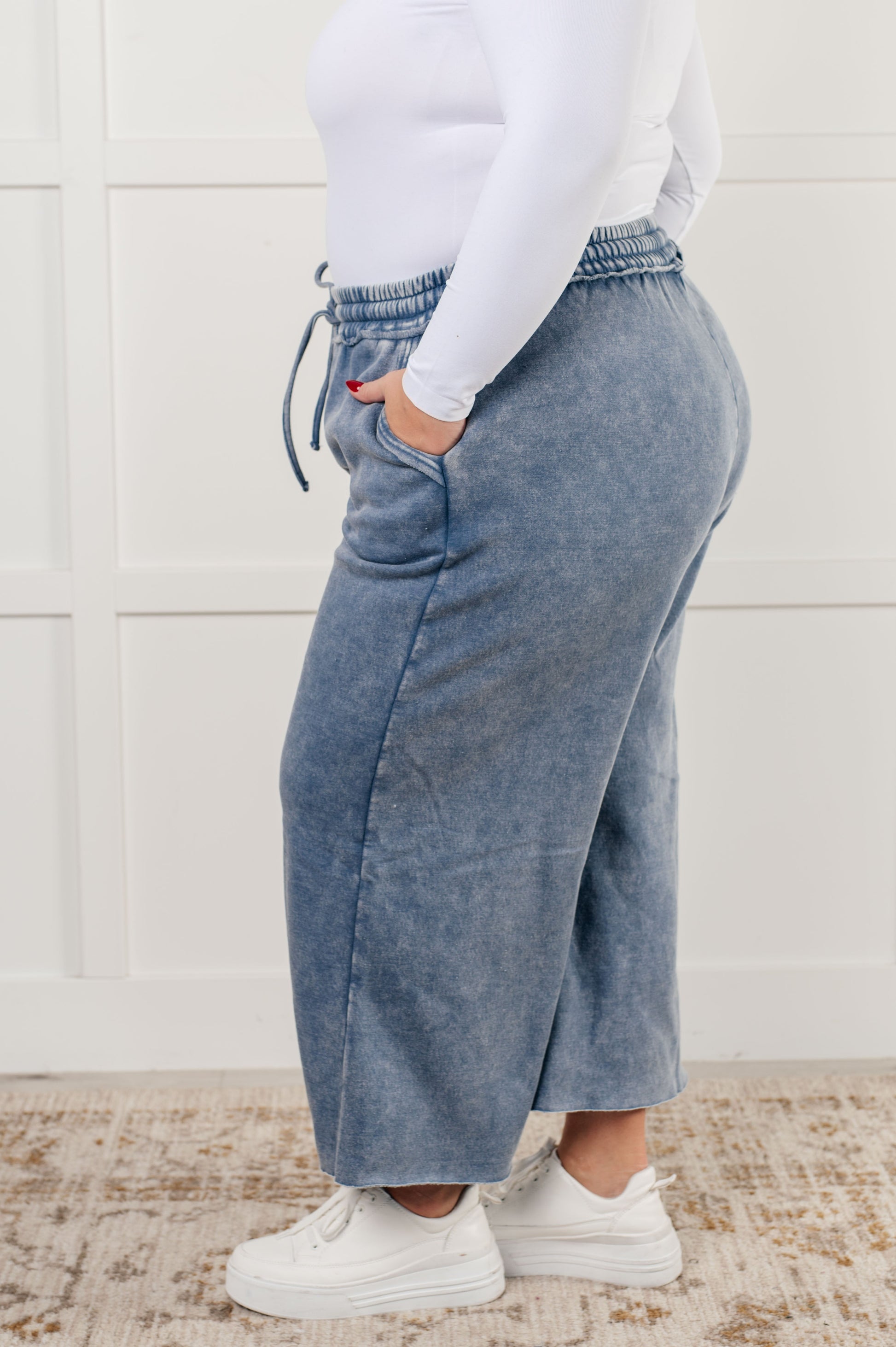 In or Out Wide Leg Cropped Pants in Dusty Blue-Athleisure-Modish Lily, Tecumseh Michigan