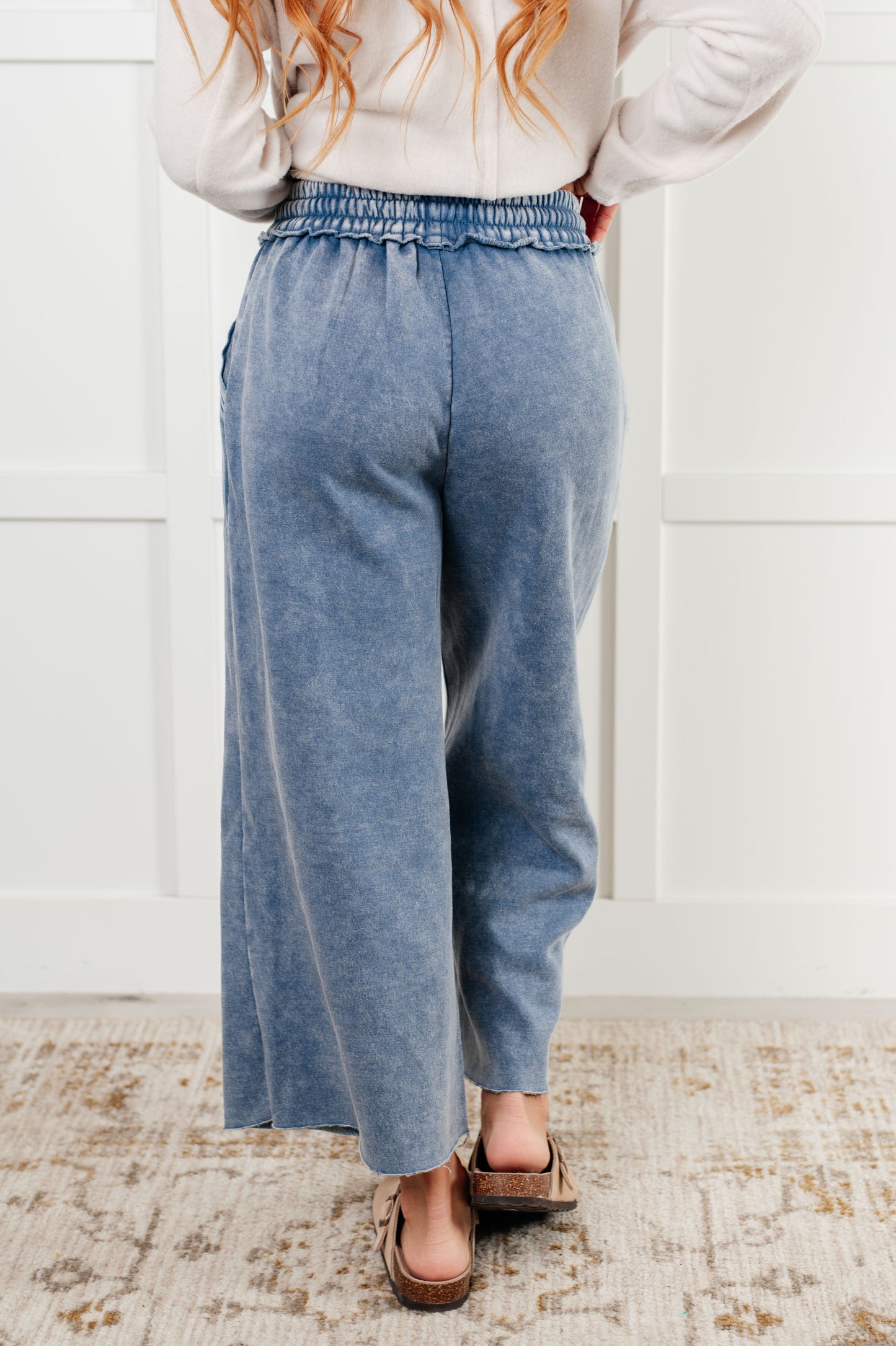 In or Out Wide Leg Cropped Pants in Dusty Blue-Athleisure-Modish Lily, Tecumseh Michigan