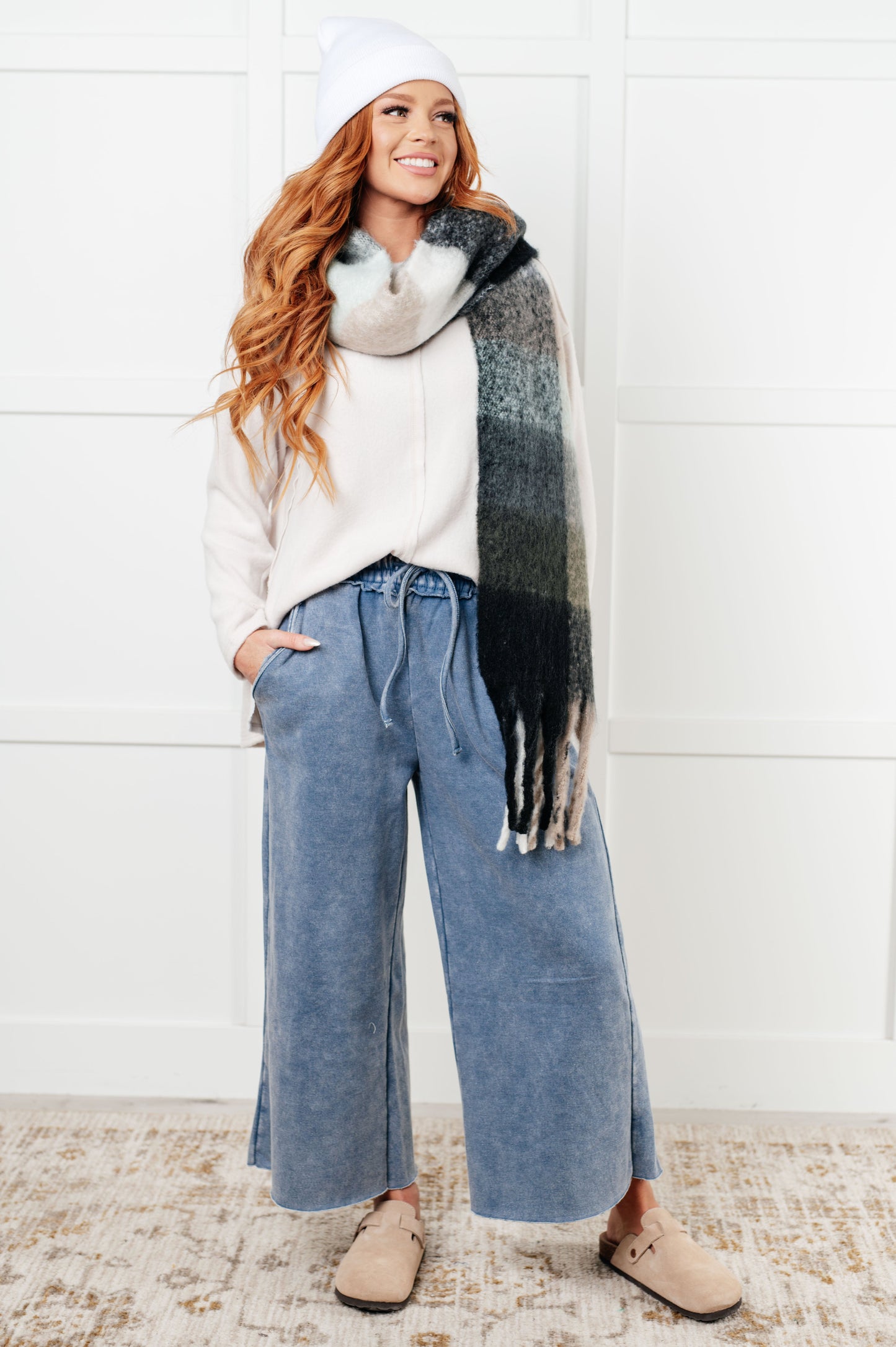 In or Out Wide Leg Cropped Pants in Dusty Blue-Athleisure-Modish Lily, Tecumseh Michigan