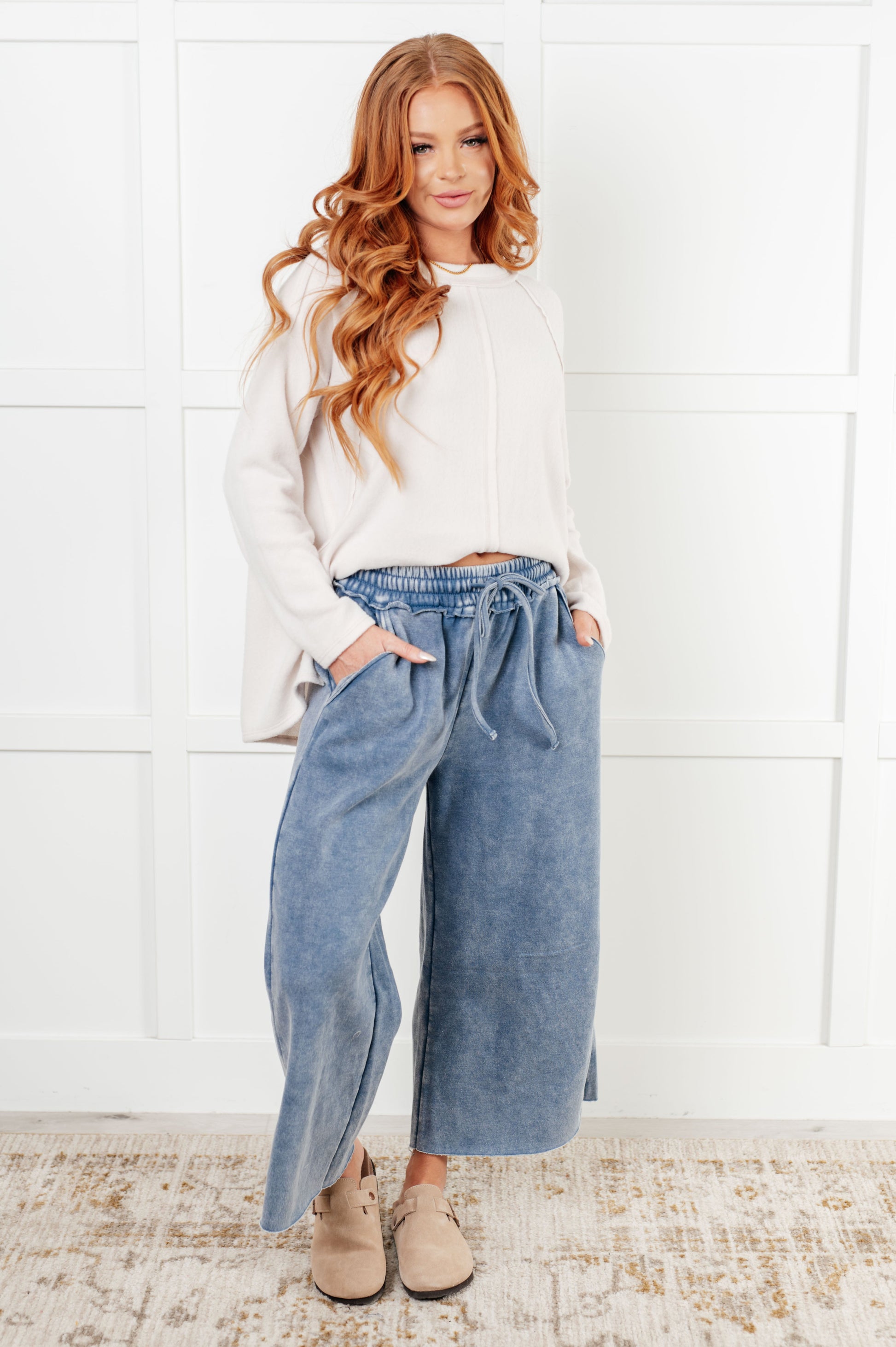 In or Out Wide Leg Cropped Pants in Dusty Blue-Athleisure-Modish Lily, Tecumseh Michigan