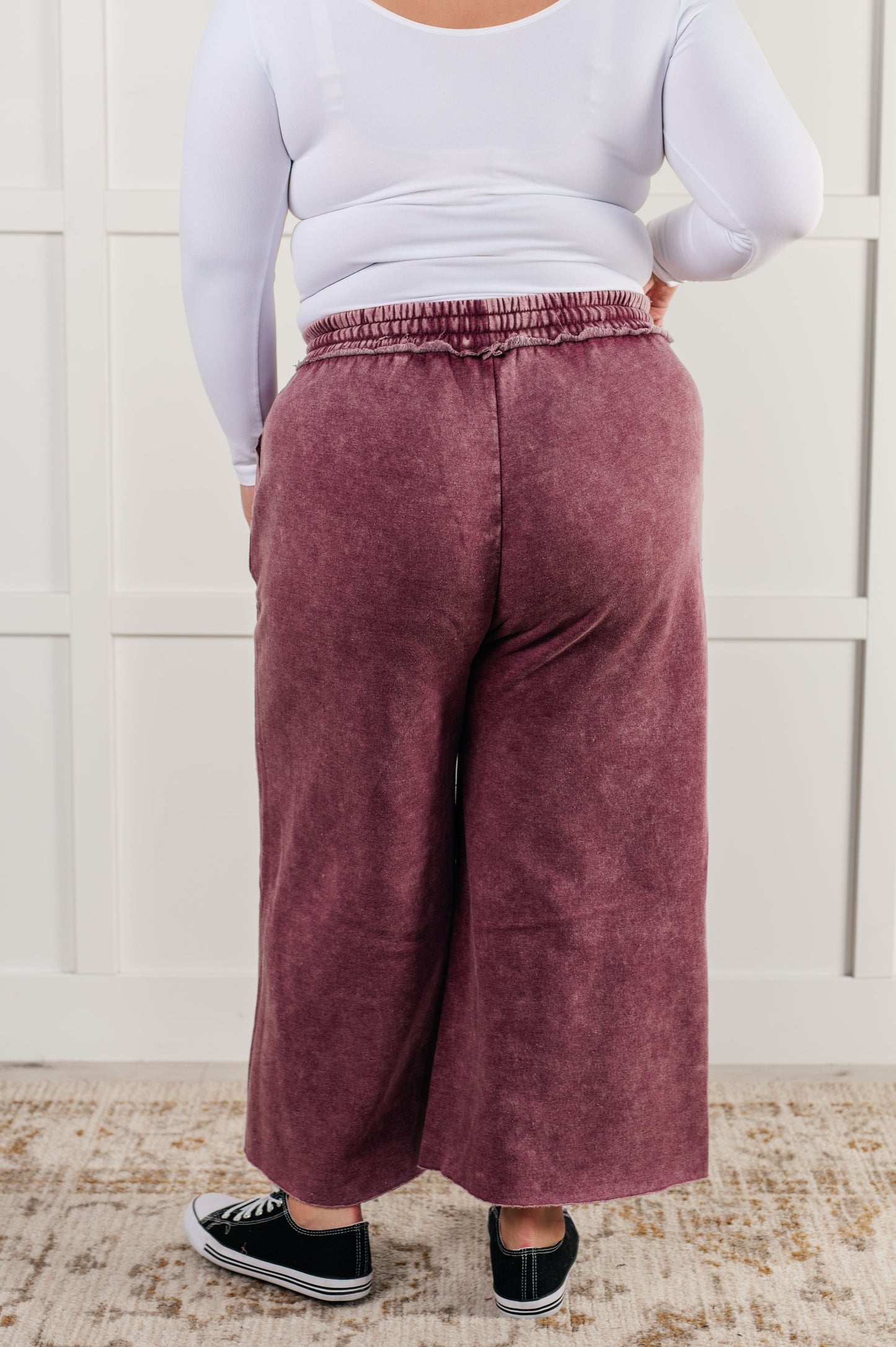 In or Out Wide Leg Cropped Pants in Eggplant-Athleisure-Modish Lily, Tecumseh Michigan