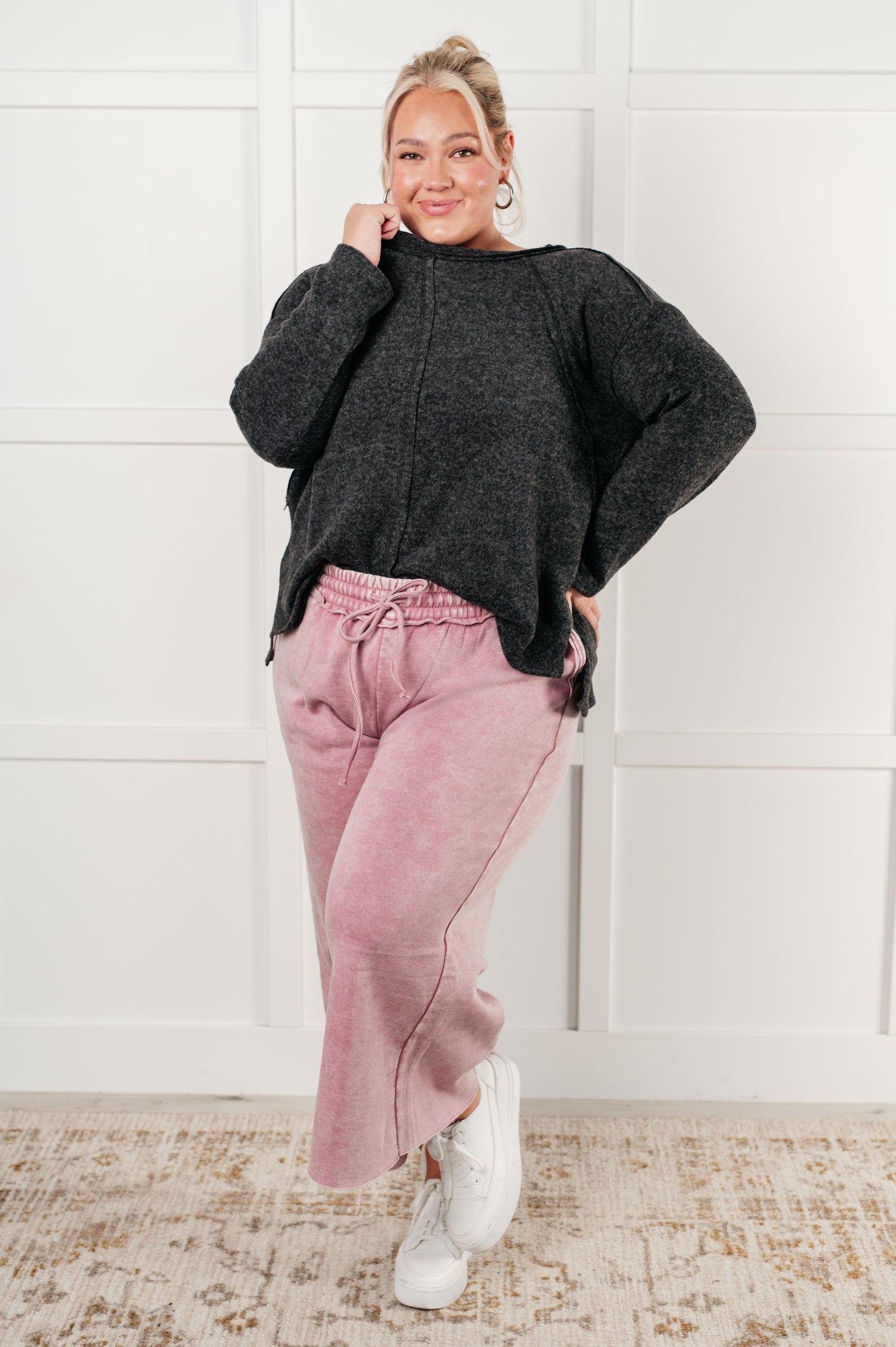 In or Out Wide Leg Cropped Pants in Light Rose-Athleisure-Modish Lily, Tecumseh Michigan