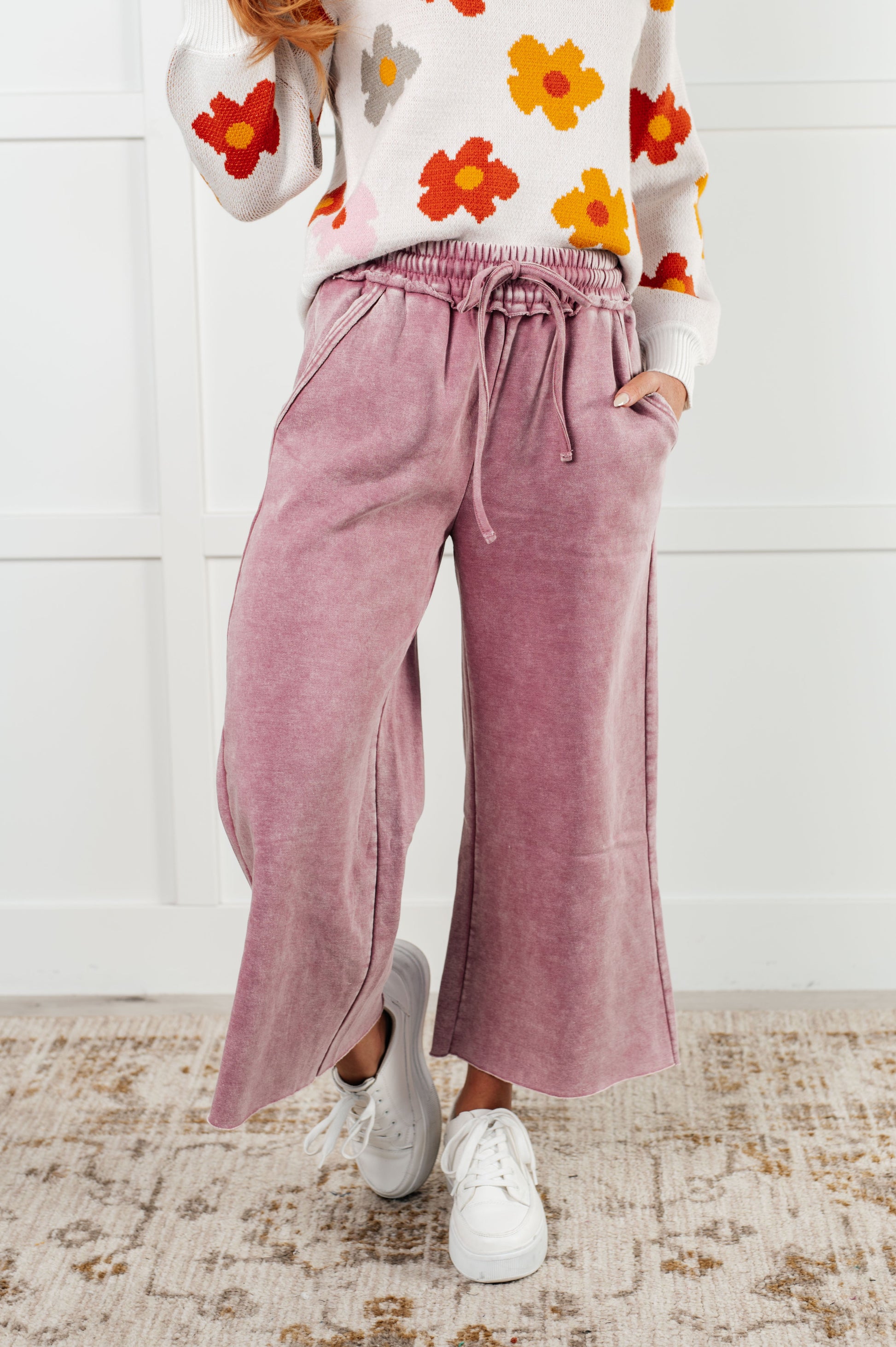 In or Out Wide Leg Cropped Pants in Light Rose-Athleisure-Modish Lily, Tecumseh Michigan