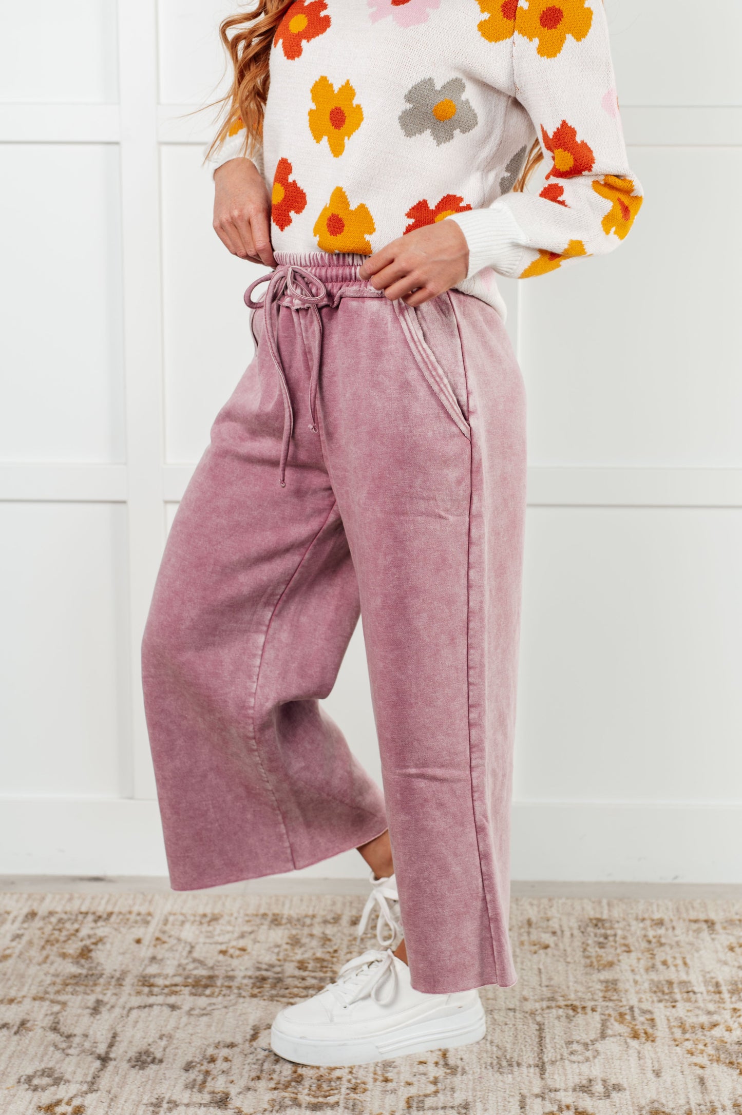 In or Out Wide Leg Cropped Pants in Light Rose-Athleisure-Modish Lily, Tecumseh Michigan