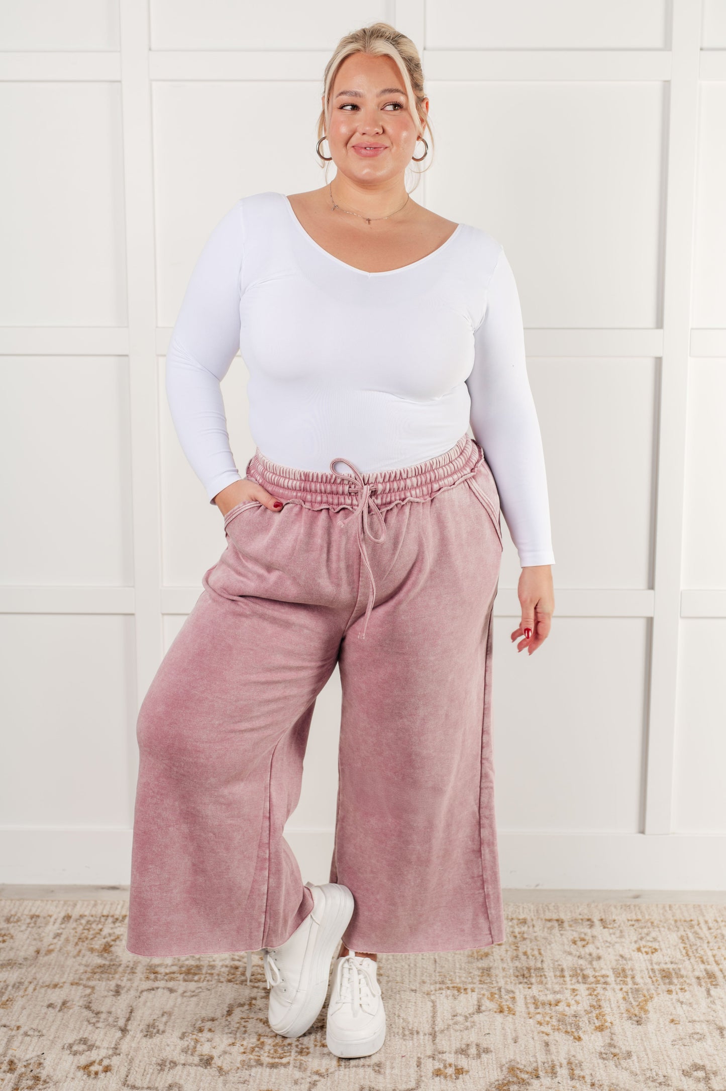 In or Out Wide Leg Cropped Pants in Light Rose-Athleisure-Modish Lily, Tecumseh Michigan