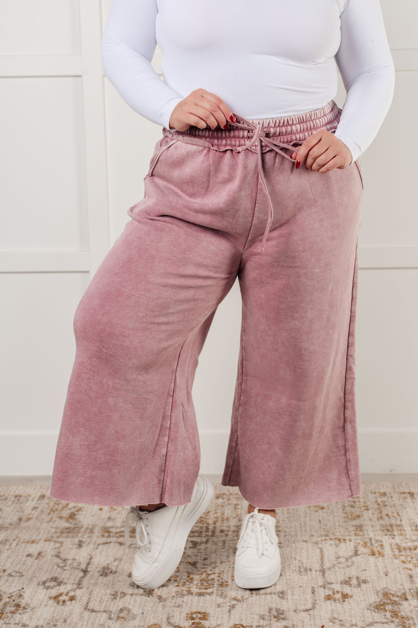 In or Out Wide Leg Cropped Pants in Light Rose-Athleisure-Modish Lily, Tecumseh Michigan