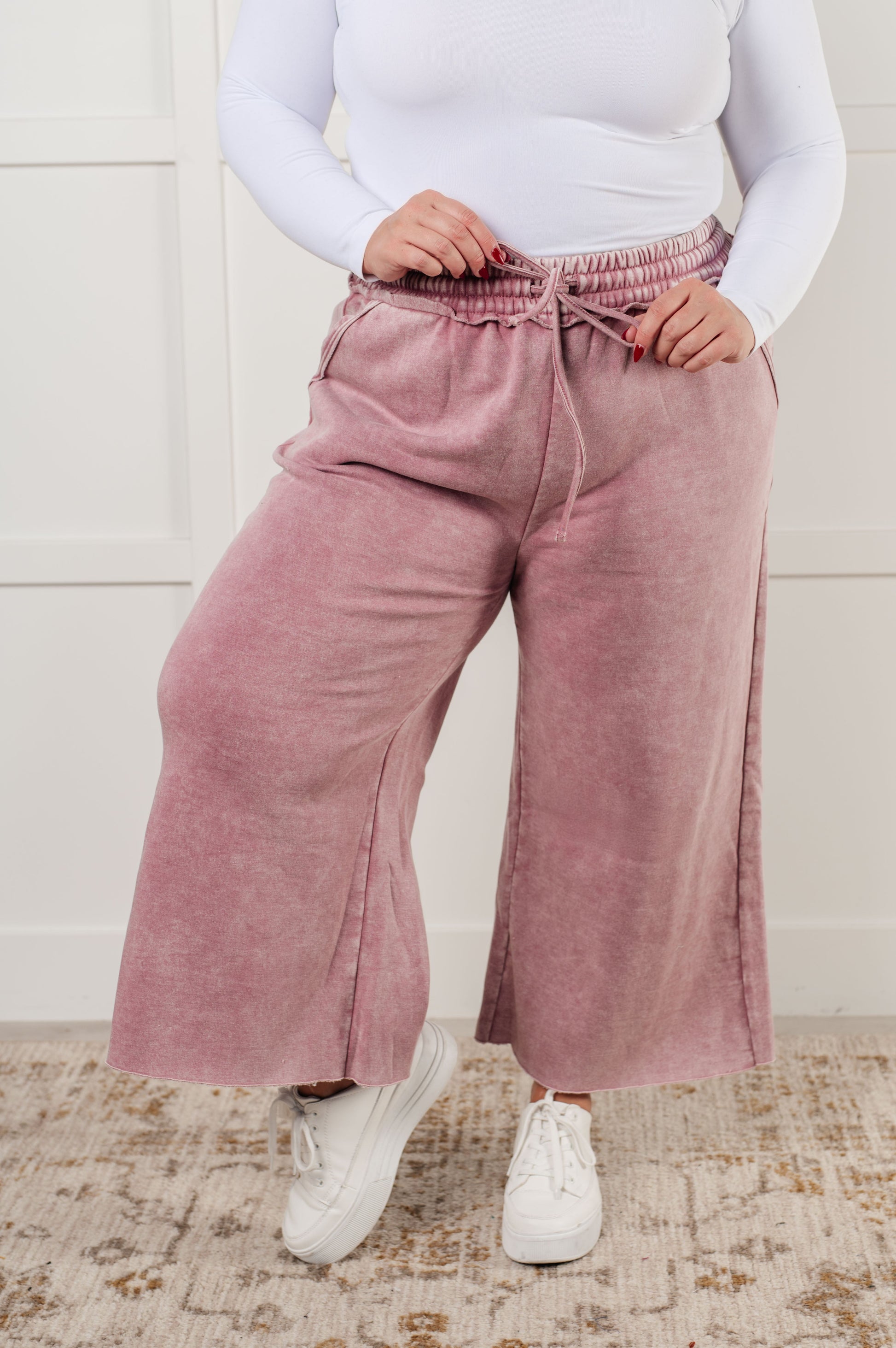 In or Out Wide Leg Cropped Pants in Light Rose-Athleisure-Modish Lily, Tecumseh Michigan