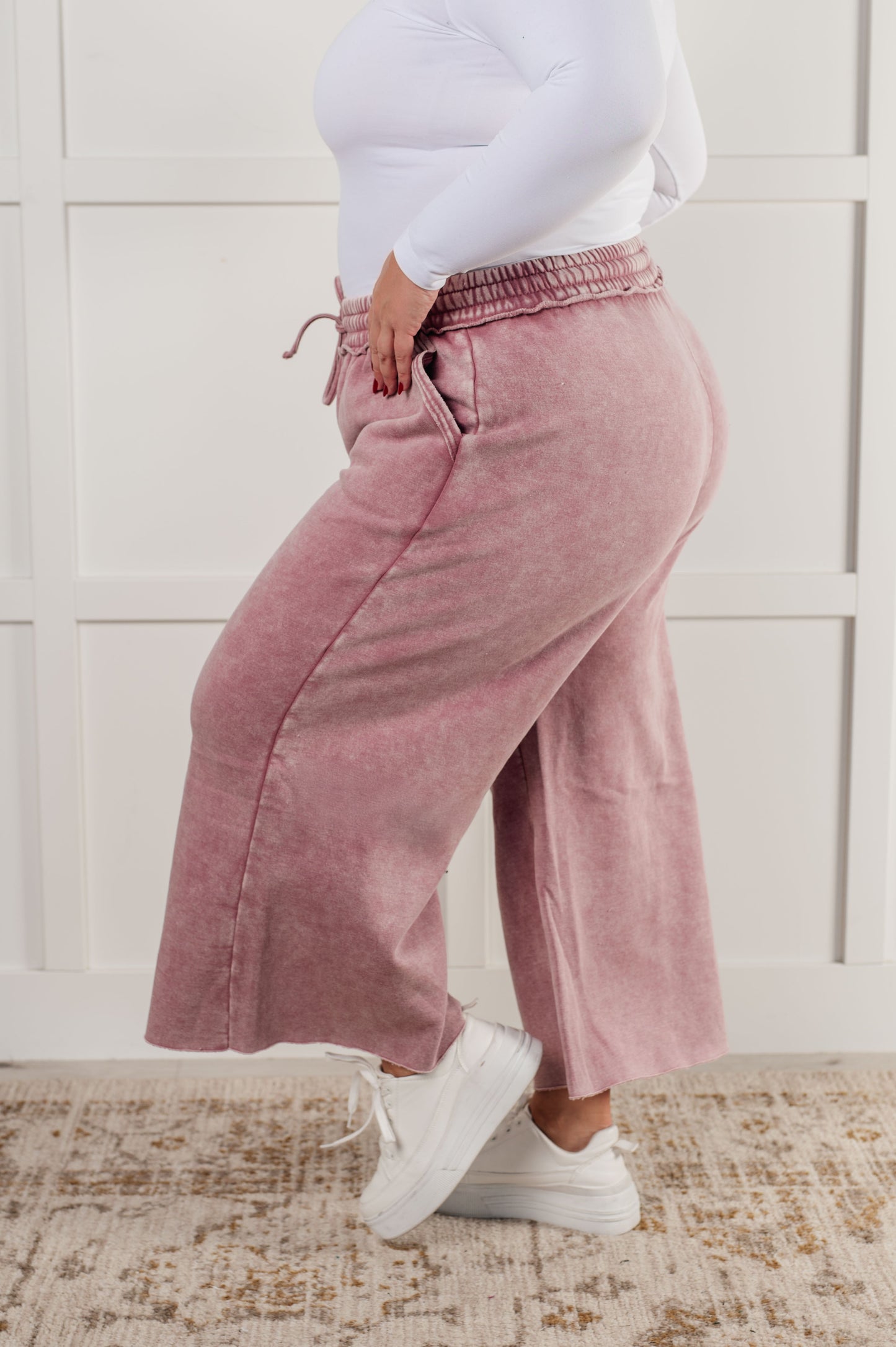 In or Out Wide Leg Cropped Pants in Light Rose-Athleisure-Modish Lily, Tecumseh Michigan