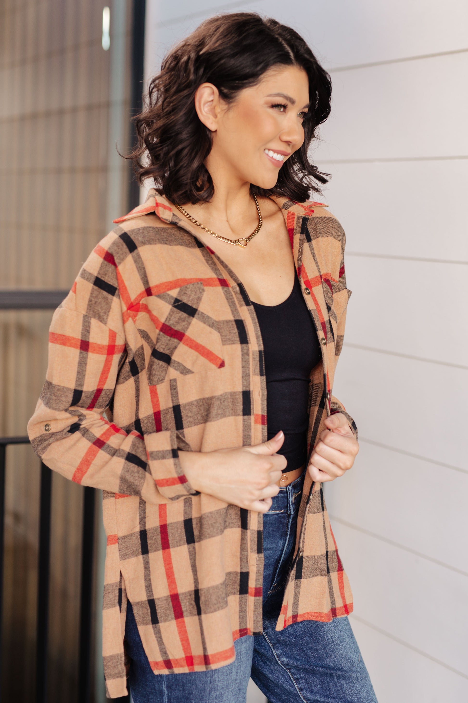 Is It Really Oversized Plaid Button Up-Tops-Modish Lily, Tecumseh Michigan