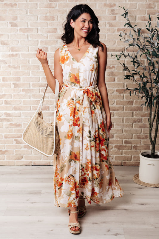 It's All Sunshine V-Neck Floral Dress in Orange-Dresses-Modish Lily, Tecumseh Michigan