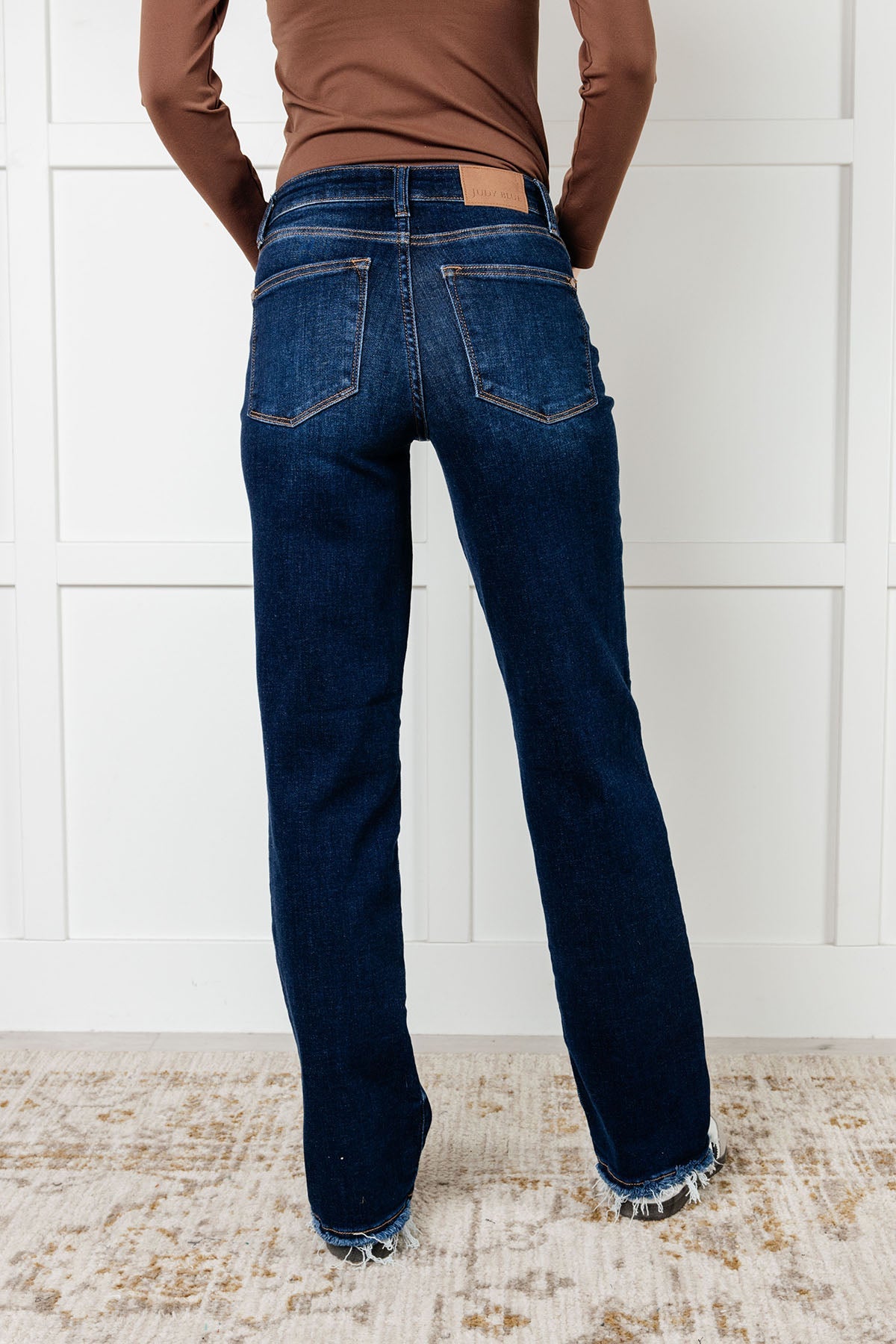 Jacqueline Mid Rise Frayed Hem Straight Leg Jean-Denim-Modish Lily, Tecumseh Michigan