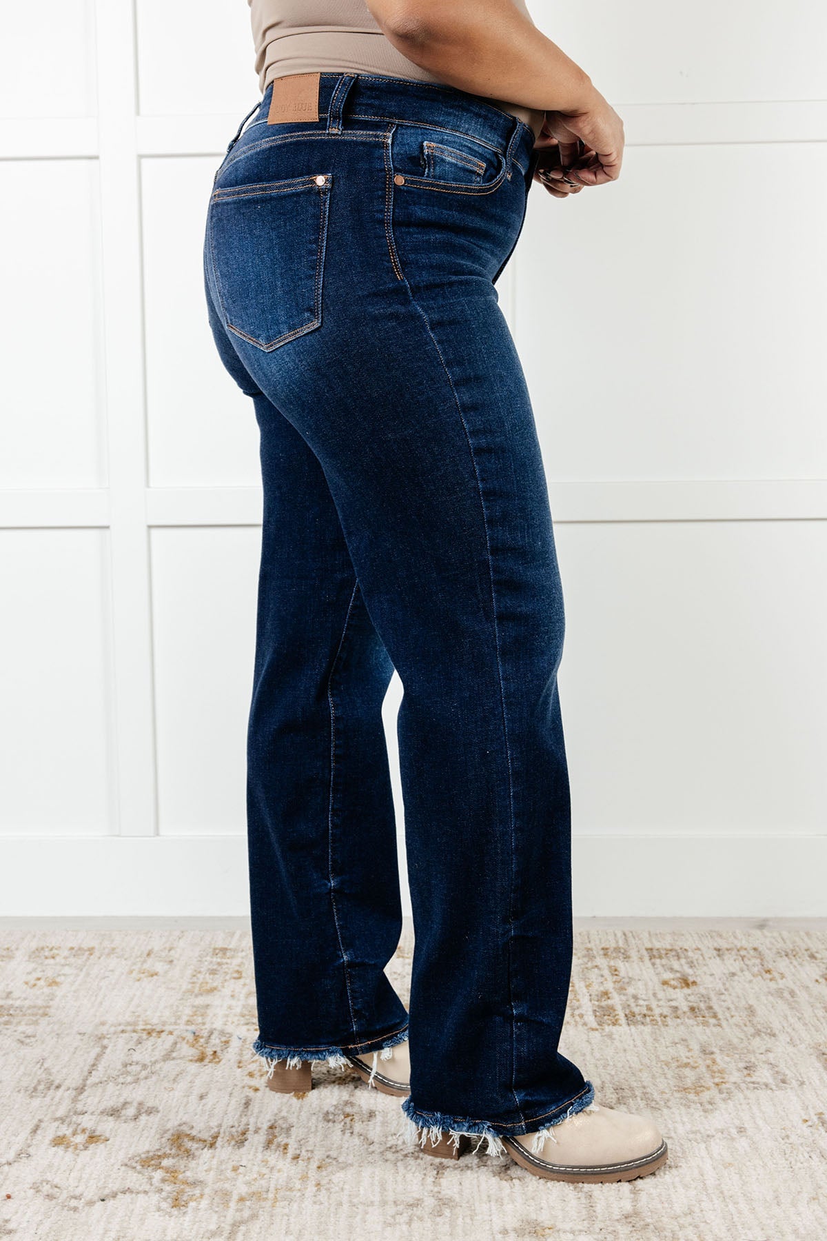 Jacqueline Mid Rise Frayed Hem Straight Leg Jean-Denim-Modish Lily, Tecumseh Michigan