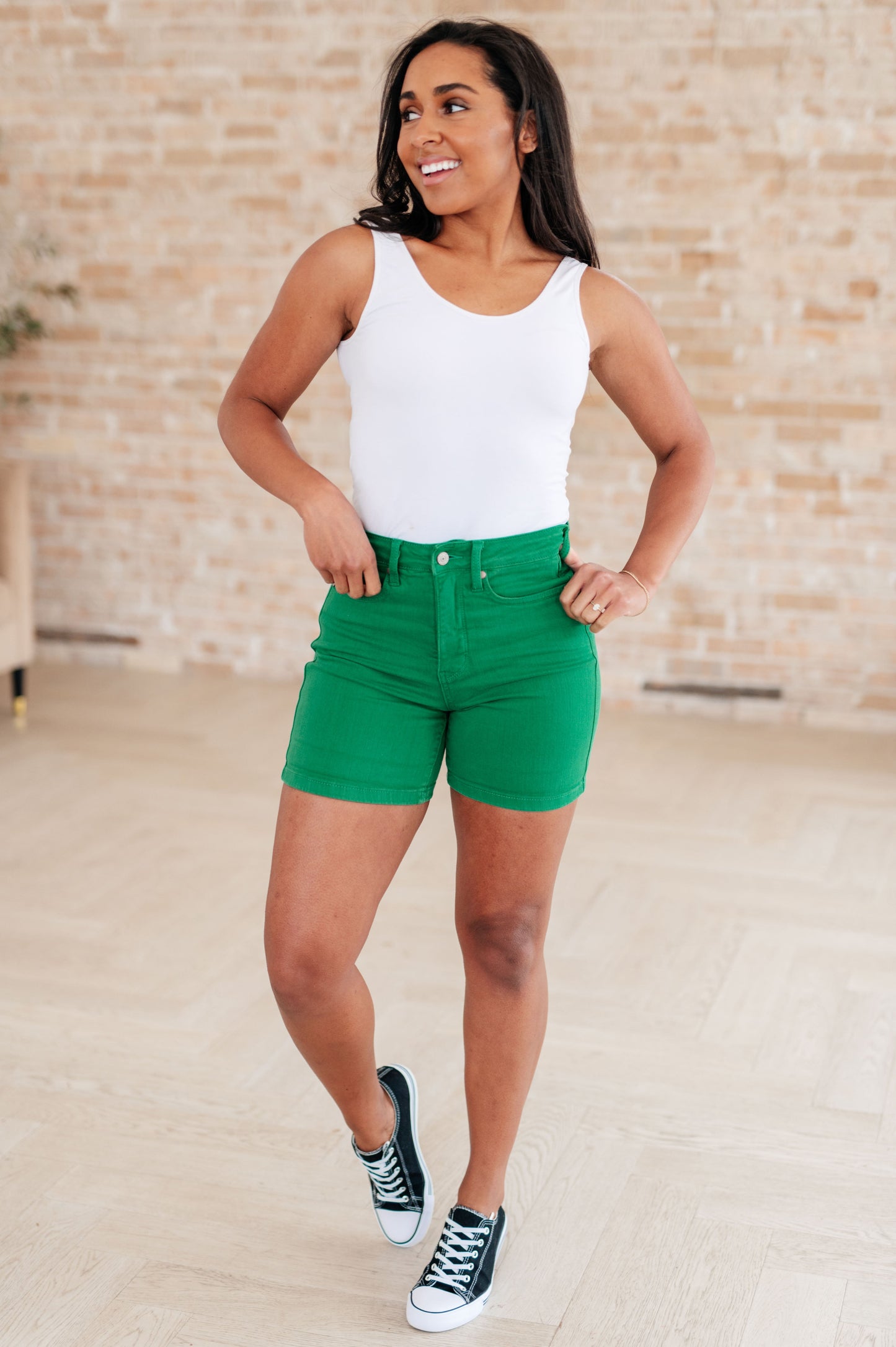 Jenna High Rise Control Top Cuffed Shorts in Green-Womens-Modish Lily, Tecumseh Michigan