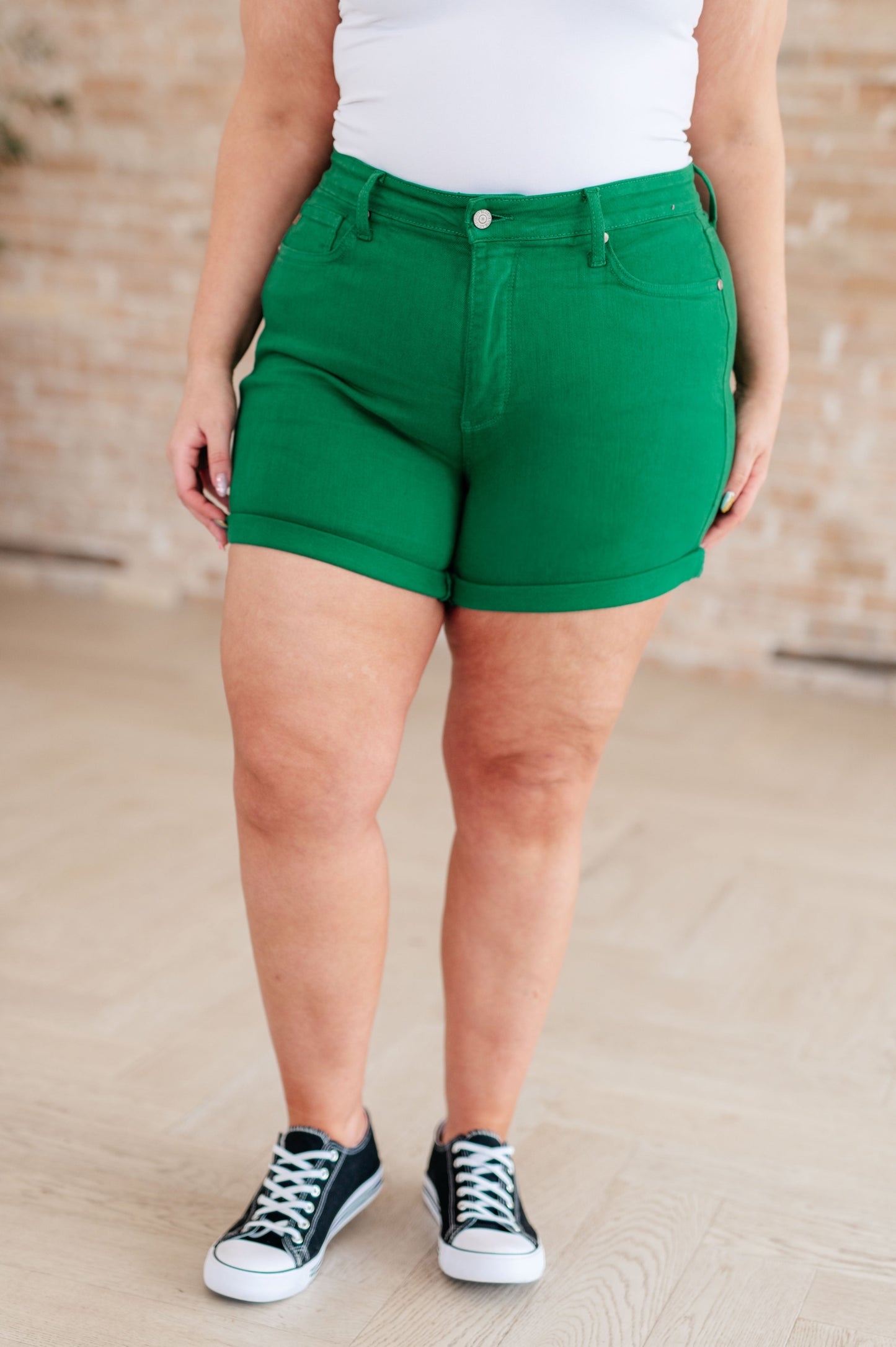 Jenna High Rise Control Top Cuffed Shorts in Green-Womens-Modish Lily, Tecumseh Michigan