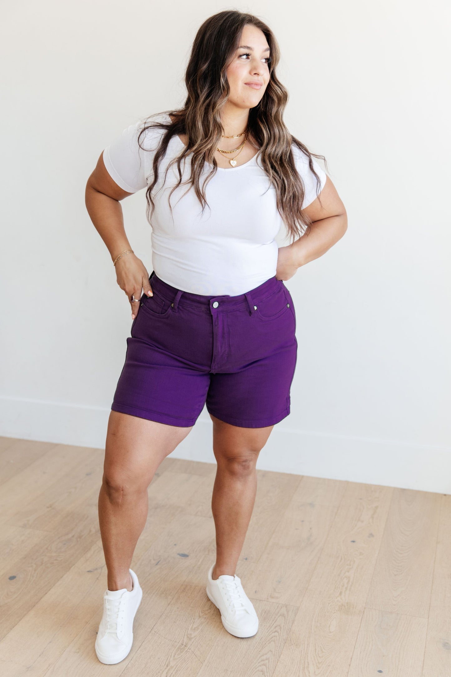 Jenna High Rise Control Top Cuffed Shorts in Purple-Womens-Modish Lily, Tecumseh Michigan