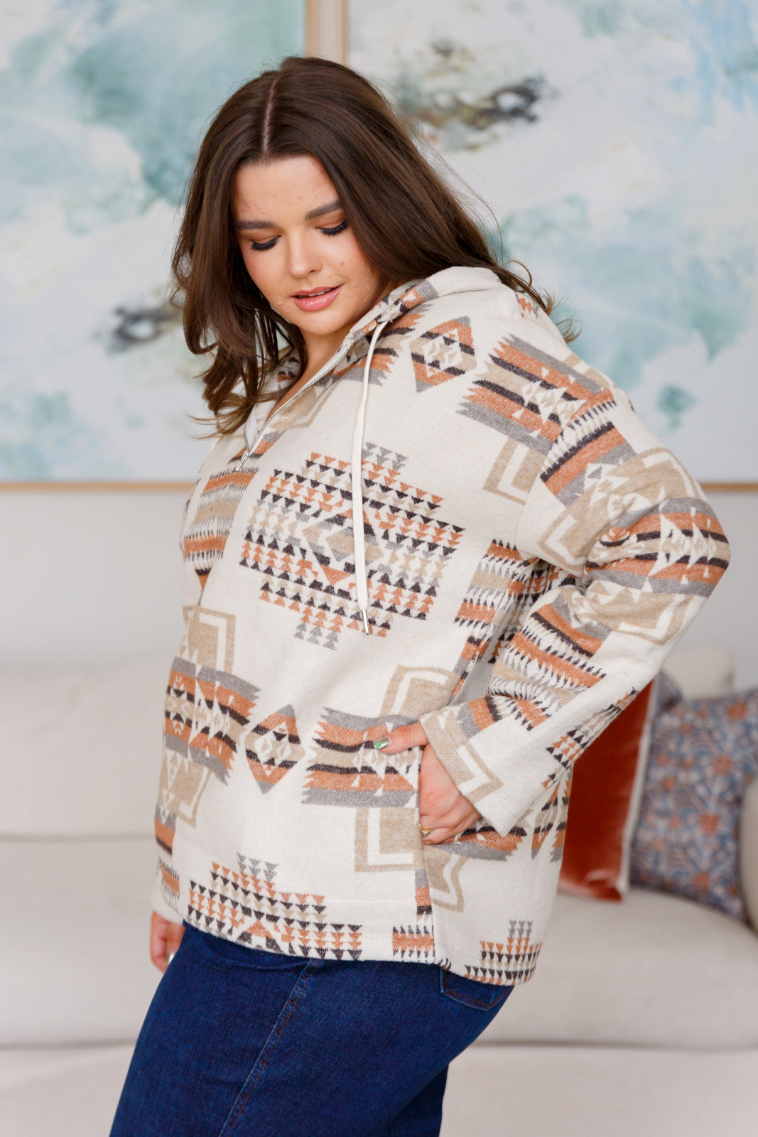 Just Going For It Aztec Hoodie-Tops-Modish Lily, Tecumseh Michigan