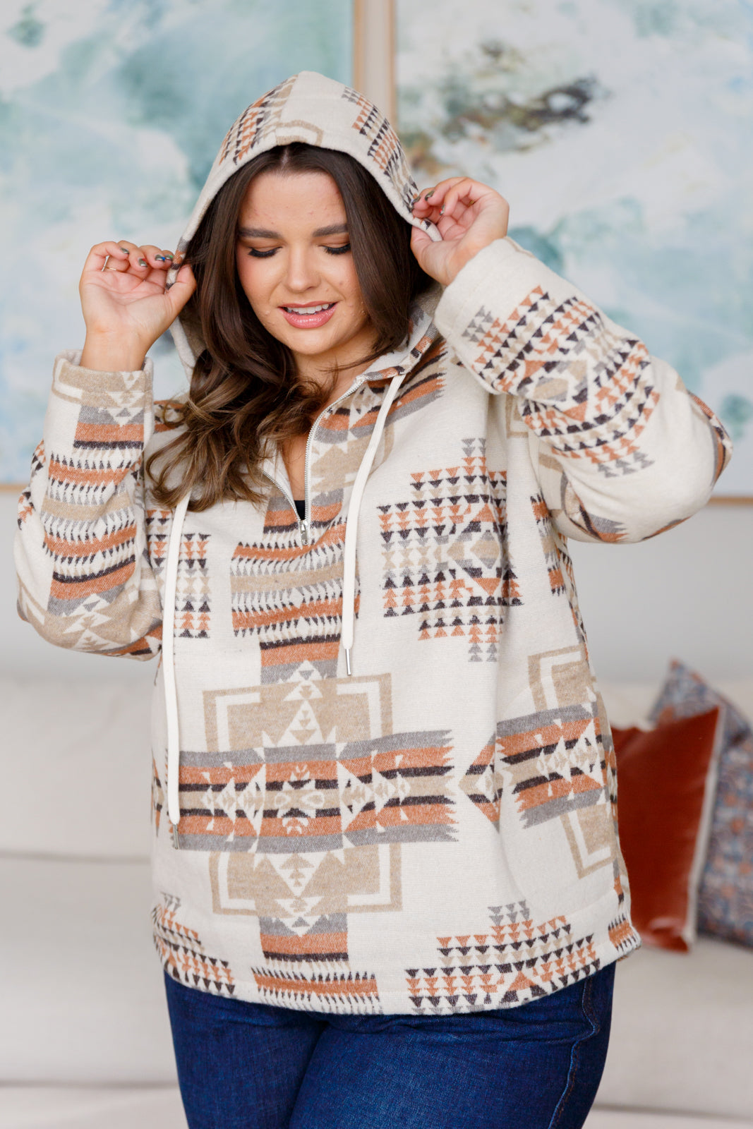 Just Going For It Aztec Hoodie-Tops-Modish Lily, Tecumseh Michigan